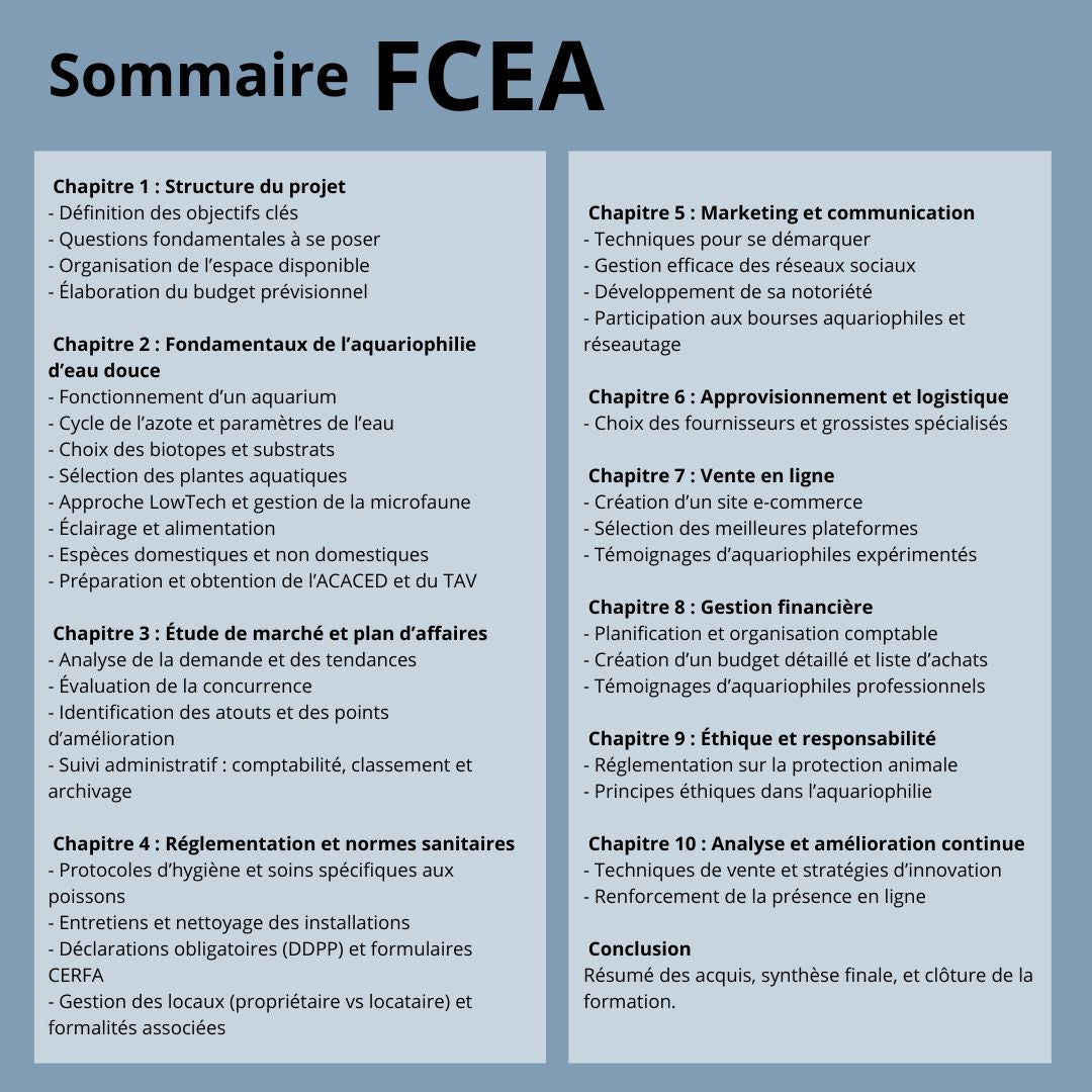 FCEA - Formation a la creation d'une entreprise aquariophile - Formule Marketing +