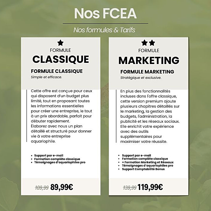 FCEA - Formation a la creation d'une entreprise aquariophile - Formule Marketing +
